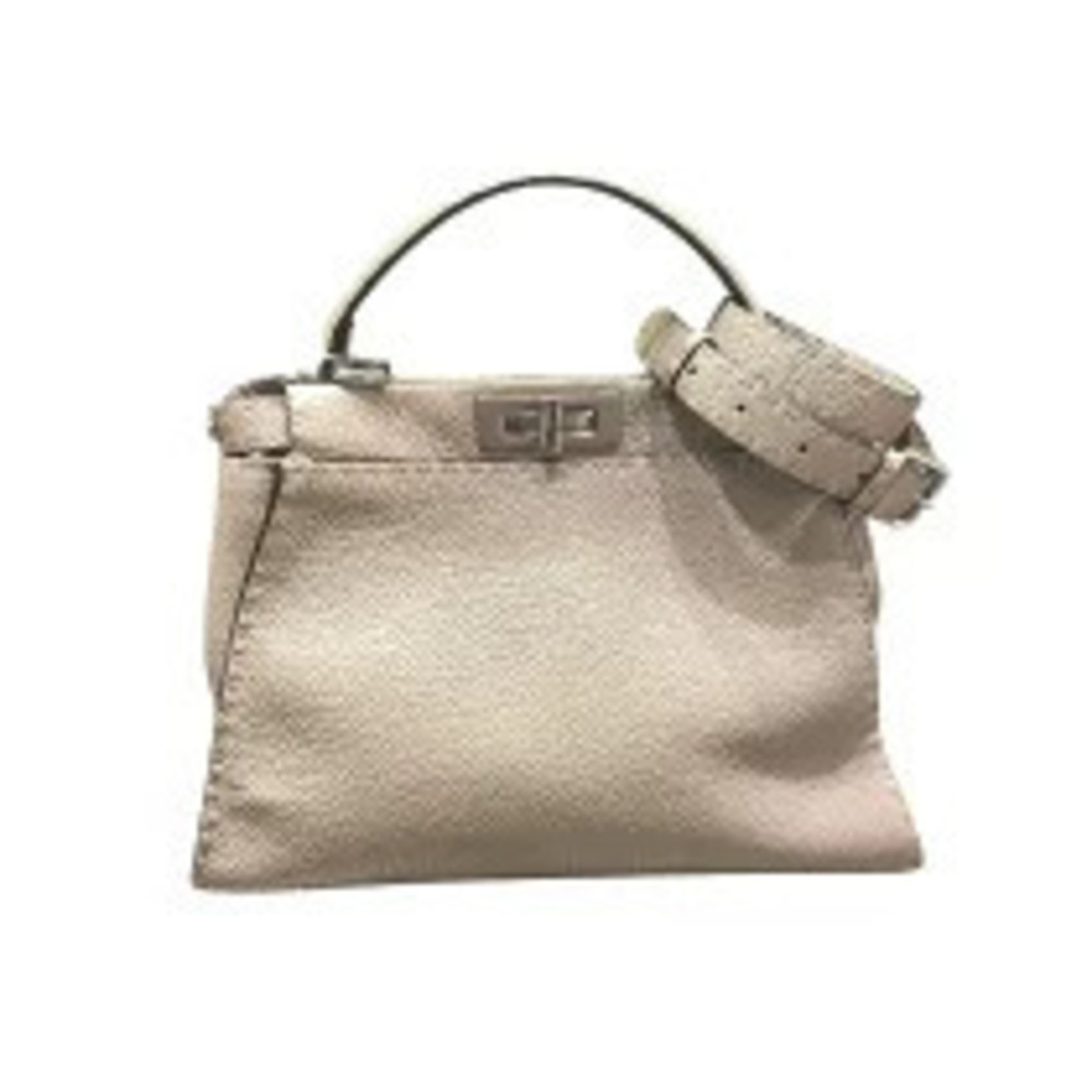 Fendi Peekaboo Regular Selleria Gray Leather Shoulder Bag